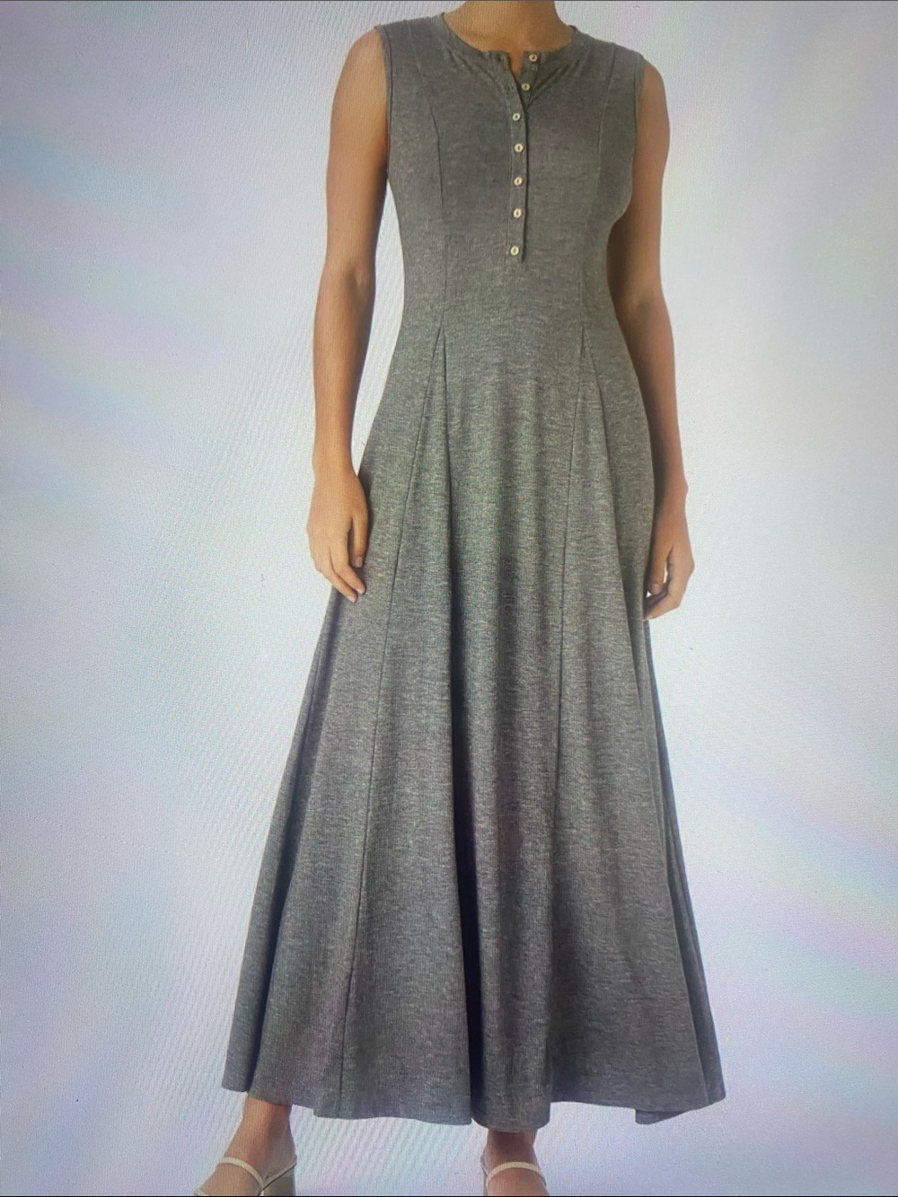SMALL. HALARA ROUND NECK BUTTON FLARE MAXI DRESS